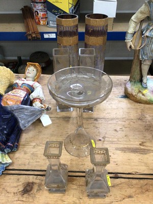 Lot 35 - Pair of gilt and etched glass vases together with another two pairs