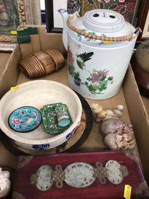 Lot 105 - Japanese kettle, soapstone carving and other oriental ware