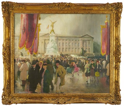 Lot 1000 - *Gerald Spencer Pryse (1882-1956) oil on canvas - Festivities, Buckingham Palace, 64 x 74cm, framed, exhibition label verso