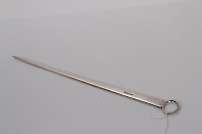 Lot 7 - George V silver meat skewer of tapered form, (Chester 1910), maker Barker Brothers, 30cm long, (2.9oz)