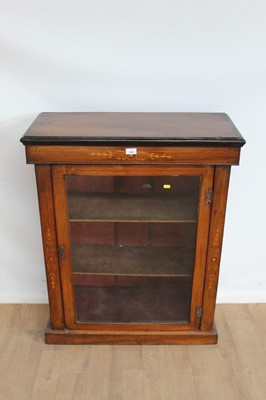 Lot 1087 - Late Victorian inlaid walnut pier cabinet with shelved interior enclosed by glazed door, 31" wide, 13.5" deep, 39" high