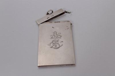 Lot 17 - Victorian silver rectangular card case with engraved armorial and initials, (London 1891), maker Sampson Mordan & Co, 8.2cm x 4.6cm, (1.9oz)