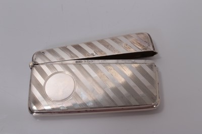 Lot 18 - George V silver card case with engine turned decoration, (Birmingham 1914), maker Henry Clifford Davis, 8.2cm x 4.8cm, (1.5oz)