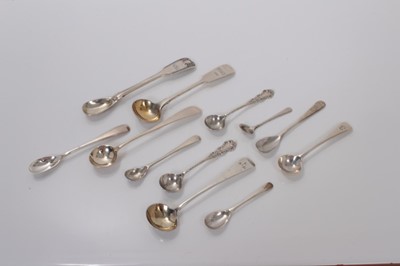 Lot 21 - Collection of eleven Georgian and later silver condiment spoons, various dates and makers, (all at 3.2oz), together wth one silver plated spoon