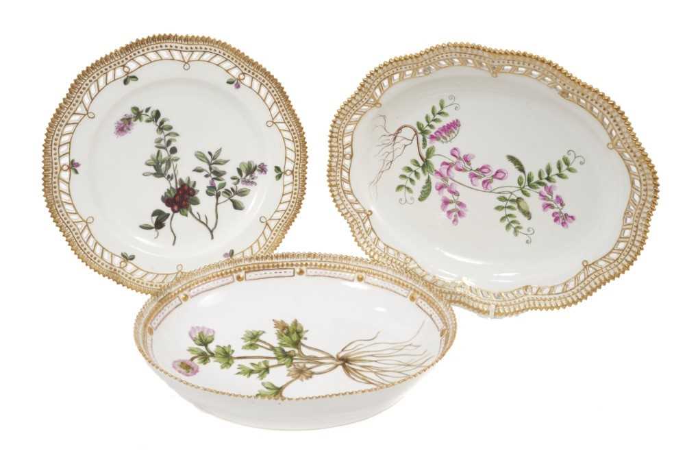 Lot 143 - Three Royal Copenhagen Flora Danica dishes of various shapes.