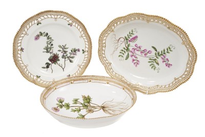 Lot 143 - Three Royal Copenhagen Flora Danica dishes of various shapes.