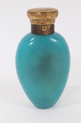 Lot 804 - A Victorian turquoise glass scent bottle, with gilt metal mounts