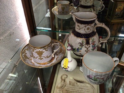 Lot 130 - Small Meissen vase, Worcester style jug, two cups and a saucer