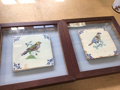 Lot 217 - Two Dutch delft polychrome tiles, framed