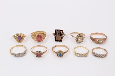 Lot 490 - Three 18ct gold and gem-set dress rings and seven 9ct gold 
and gem-set dress rings