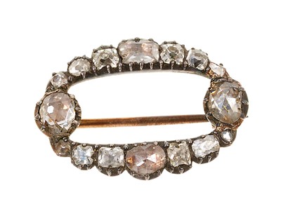 Lot 489 - Georgian diamond brooch, the open oval design set with rose cut 
diamonds in silver collet gold closed back setting