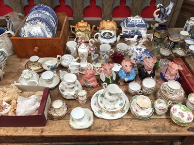 Lot 46 - Quantity of china and glass, including Wade pigs, Paragon tea wares, blue and white plates, etc