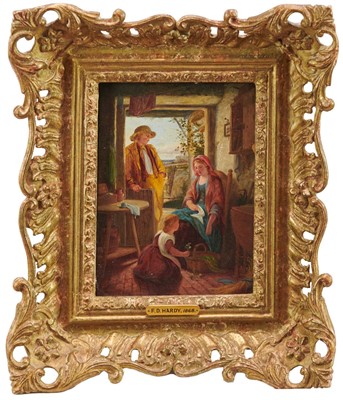 Lot 1056 - Frederick Daniel Hardy (1826-1911), oil on panel, family group in an interior, signed and dated 1868, 21.5cm x 16.5cm, in gilt frame