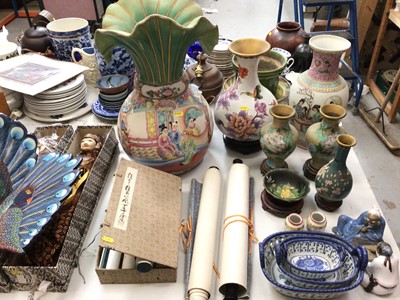 Lot 327 - Chinese famille rose vase, other oriental ceramics and cloisonné