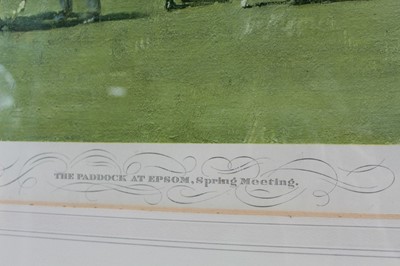 Lot 966 - *Sir Alfred Munnings signed print - The Paddock at Epsom, with dedication to Frank Girling, published by Frost & Reed, in glazed frame