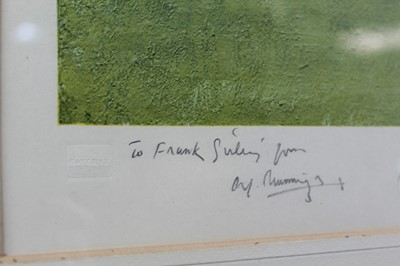 Lot 966 - *Sir Alfred Munnings signed print - The Paddock at Epsom, with dedication to Frank Girling, published by Frost & Reed, in glazed frame