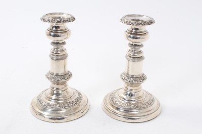 Lot 283 - Pair George III silver telescopic candlesticks, with floral decoration
