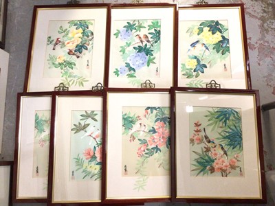 Lot 301 - Set of seven Chinese paintings on silk, framed and other pictures