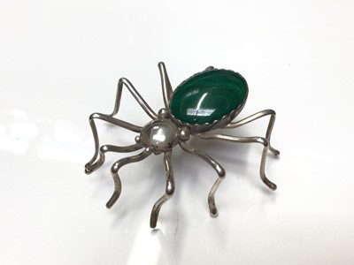 Lot 6 - Effie Spencer silver and malachite novelty spider brooch