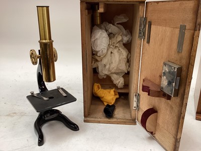 Lot 2416 - Leitz Wetzlar lacquered brass microscope in case, and a Negretti and Zambra binocroscope in case