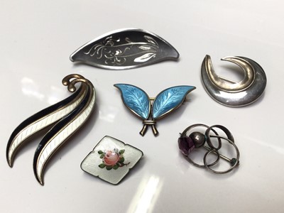 Lot 8 - Group of Scandinavian silver and enamelled brooches including David Anderson, Asch Grossbardt etc and a silver Charles Horner brooch (6)