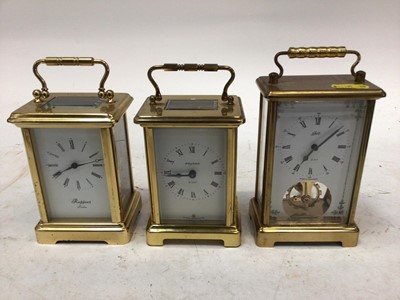 Lot 2419 - Group of brass and white metal cased carriage clocks, and an unusual brass clockwork bell