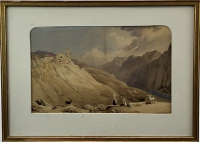 Lot 84 - Pair of 19th century continental watercolours depicting Alpine landscapes.