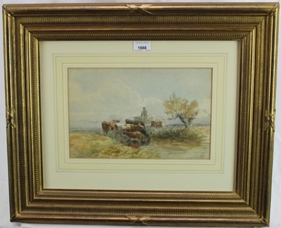 Lot 1088 - Henry Birtles (1838-1907) watercolour, figures and cattle, signed.