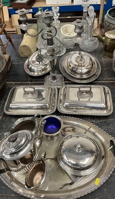 Lot 147 - Collection of silver plate and glass decanters