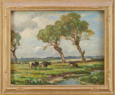 Lot 1061 - *Owen Bowen (1873-1967) oil on canvas - Three Willows, Volendam, signed, 39cm x 49cm, in glazed gilt frame