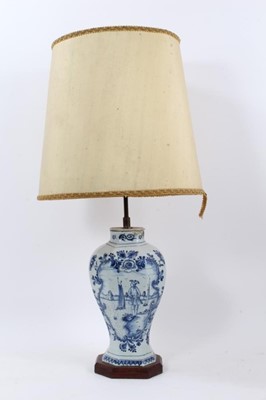 Lot 729 - 18th century Dutch delft vase, now as a lamp