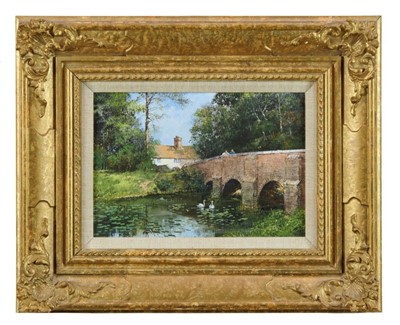 Lot 982 - *Clive Madgwick (1934-2005) acrylic on canvas - Summer at Chelsworth, signed, 18cm x 25.5cm, in gilt frame
