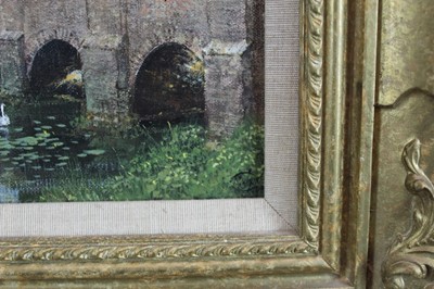 Lot 982 - *Clive Madgwick (1934-2005) acrylic on canvas - Summer at Chelsworth, signed, 18cm x 25.5cm, in gilt frame