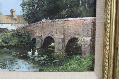 Lot 982 - *Clive Madgwick (1934-2005) acrylic on canvas - Summer at Chelsworth, signed, 18cm x 25.5cm, in gilt frame