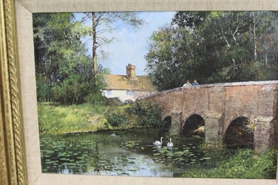 Lot 982 - *Clive Madgwick (1934-2005) acrylic on canvas - Summer at Chelsworth, signed, 18cm x 25.5cm, in gilt frame