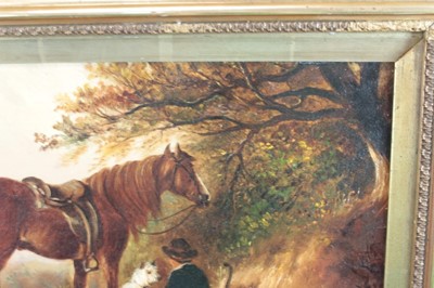 Lot 1081 - Follower of Edward Smythe, oil on canvas, Boy resting with horse and dog, bears signature.