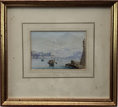 Lot 78 - Continental watercolour - Valletta harbour, Malta, 15cm x 11cm, framed