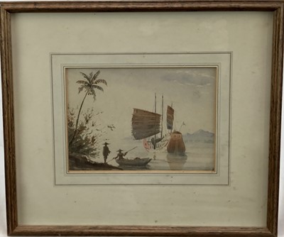 Lot 213 - Chinese school, 19th century, watercolour, figures and junk.