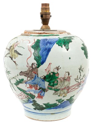 Lot 718 - Chinese bulbous famille verte vase, now as a lamp
