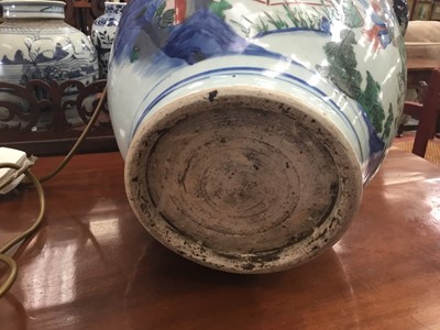 Lot 718 - Chinese bulbous famille verte vase, now as a lamp