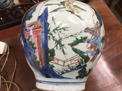 Lot 718 - Chinese bulbous famille verte vase, now as a lamp