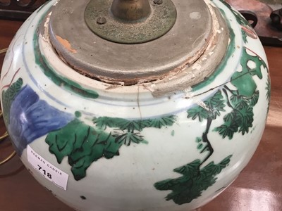 Lot 718 - Chinese bulbous famille verte vase, now as a lamp