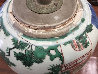 Lot 718 - Chinese bulbous famille verte vase, now as a lamp