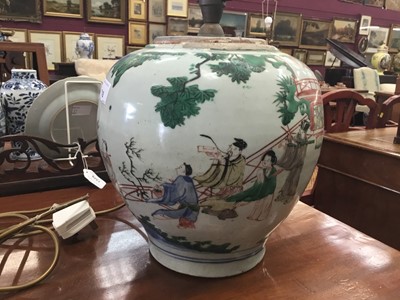 Lot 718 - Chinese bulbous famille verte vase, now as a lamp