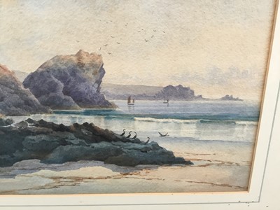 Lot 73 - Claude Hart (19th century), waterclour - cormorants on the shore, signed, 24cm x 34cm, in glazed gilt frame