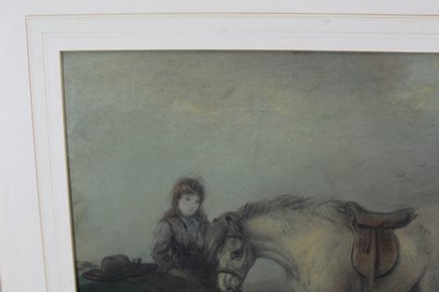 Lot 1019 - Edward Robert Smythe (1810-1899) pastel, girl with a pony and a dog in landscape, signed, 32cm x 46cm, in glazed gilt frame