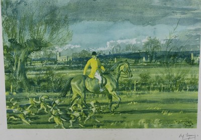 Lot 994 - *Sir Alfred Munnings (1878-1959) signed print - Huntsman and Hounds, published by Frost & Reed 1929, 63cm x 77cm, in glazed oak frame