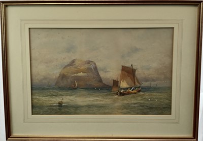 Lot 82 - John Rock Jones (19th century) watercolour - Bass Rock shipping scene, signed and dated 1899, framed