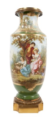 Lot 121 - Fine quality 19th century Sèvres porcelain gilt mounted bronze hand painted with figures under a tree, signed E Collet, 50cm