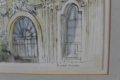 Lot 981 - *Richard Bawden (b. 1936) pen, ink and watercolour - The Aviary, Villa Borghese, signed and inscribed, 26cm x 36cm, in glazed frame